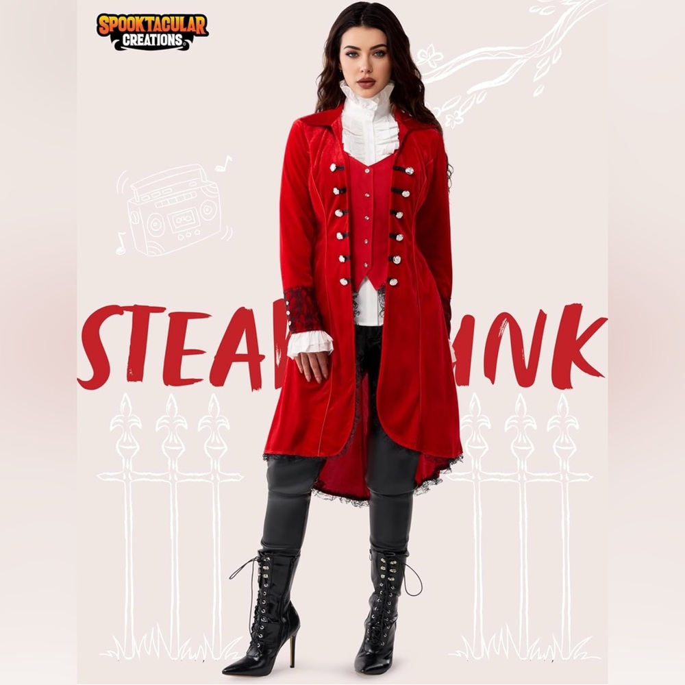 Spooktacular Creations Women's Red Steampunk Costume includes jacket size L New